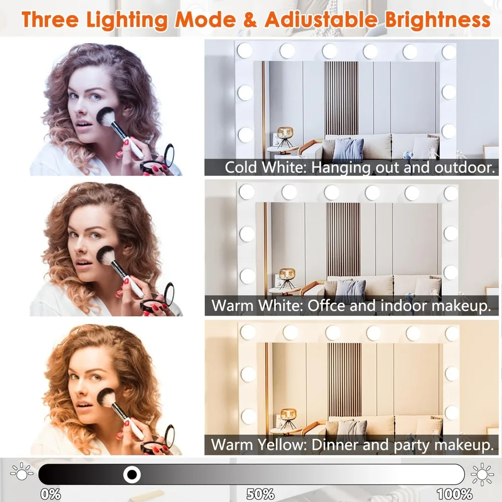 طاولة مكياج PakaLife LED مع مرآة وإضاءة بثلاثة ألوان ومحطة شحن و6 أدراج للتخزين #6