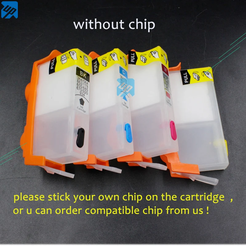 UP brand 4pcs Refillable Ink Cartridges for 178 862 /364/564/920/670/685/655  B109a B109n B110a B210b B209a 3070A without chip