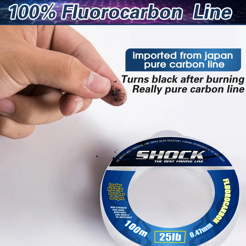 ZUKIBO Shock Leader Line 200M 100M 50M 100% Fluorocarbon Fishing Line High Strength Wear Resistance Japan Matrial Fishing Line