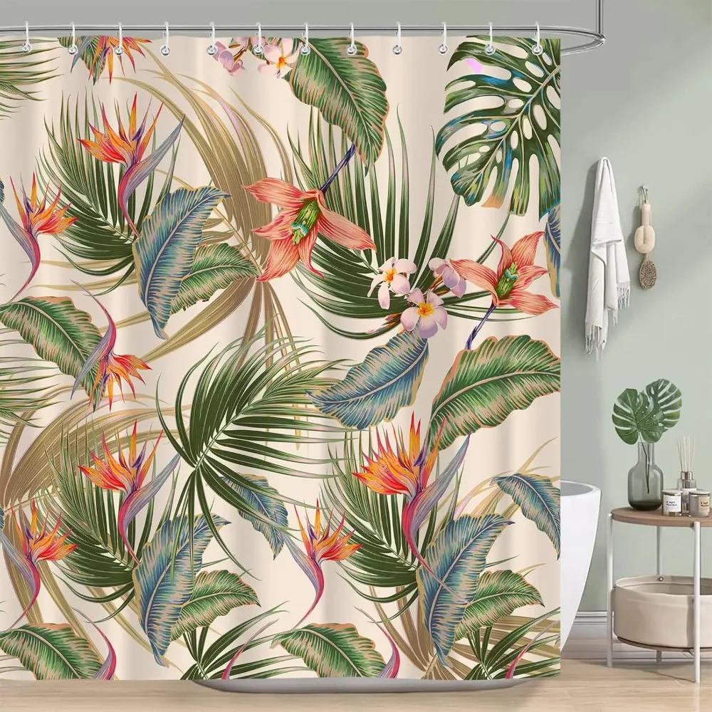 

Tropical Printed Shower Curtain Colourful Floral Palm Leaf Hawaiian Botanical for Bathroom Decor