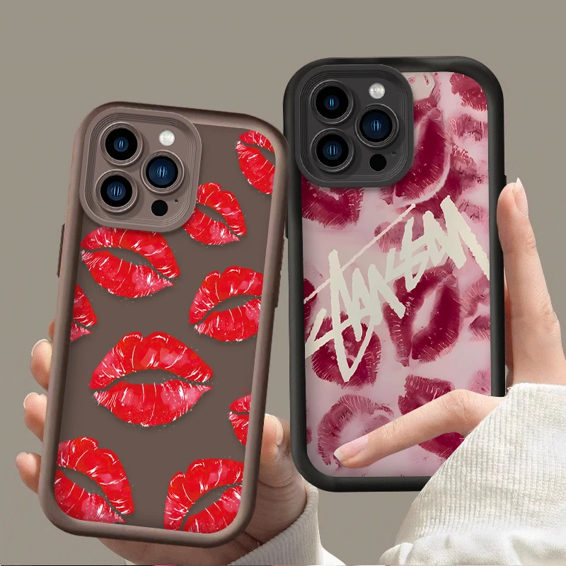 Etui na telefon Sexy Girl Red Lips do iPhone 14 15 Pro Max 13 12 11 X XS XR 7 8 Plus SE 2020 Matowe, miękkie, silikonowe etui odporne na wstrząsy