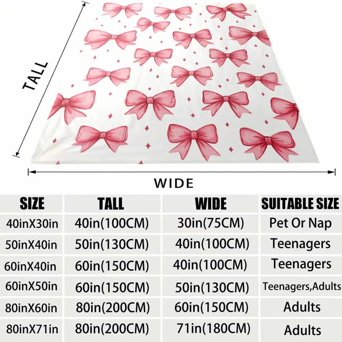 2026 Latest Flannel Blanket Luxurious Plush Blanket UltraSoft Pink Bow Pattern with White & Soft Pink Bows, AllSeason Cozy Throw