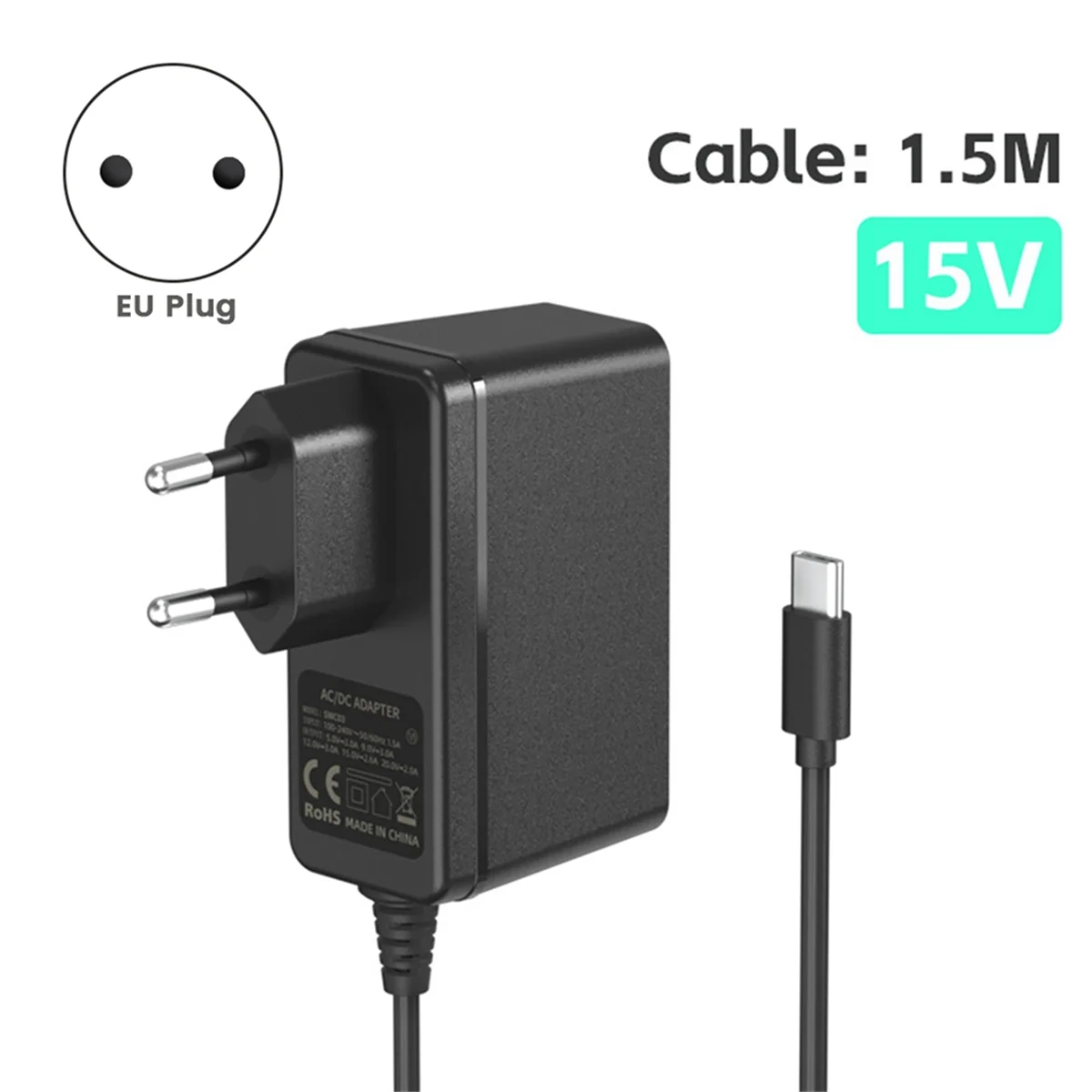 Power Adapter Charger Accessory Type C Power Cable Equipped with PD IC Chip for /OLED Adapter EU Plug