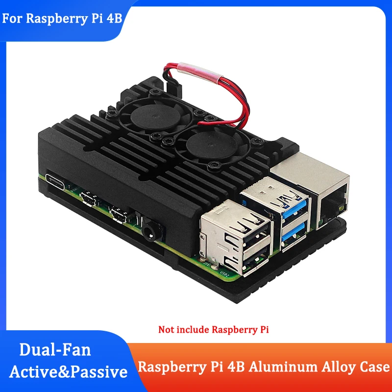 

Raspberry Pi 4B Aluminum Case Passive & Active Heat Dissipation Shell with Cooling Fan Silicone Heat Sink Metal Shell for RPi 4