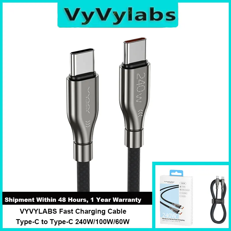 

VYVYLABS Кабель для быстрой зарядки данных 240 Вт Кабель для зарядки USB C для iPhone 17 16 15 Кабель для передачи данных Type-C к Type-C для ноутбука