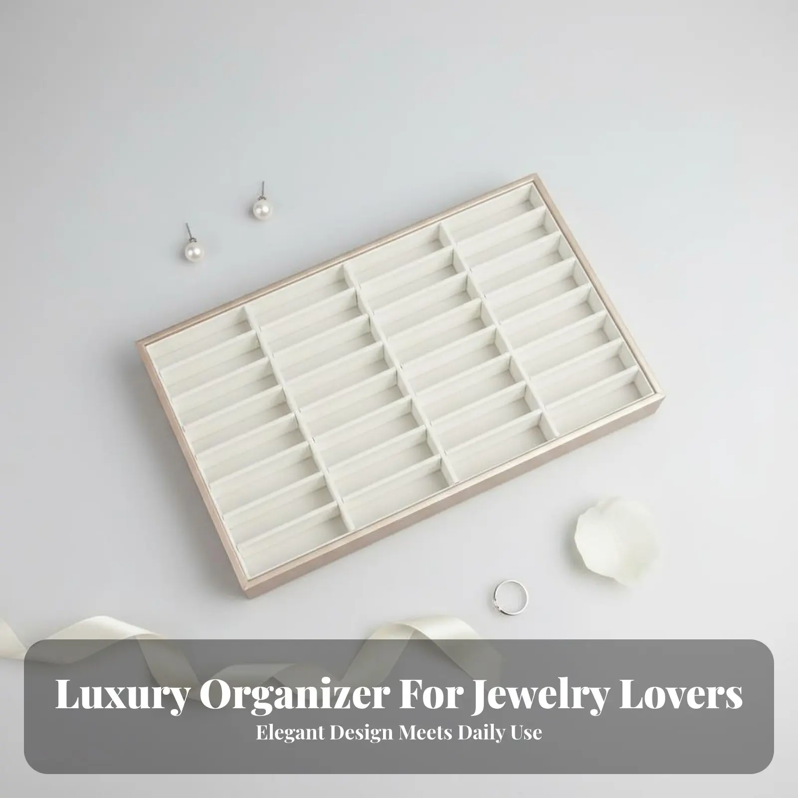 

Jewelry Display Tray Gold-Tone Trim PU Leather Storage Tray PU Leather Jewelry Holder Elegant Design Long-Lasting Construction