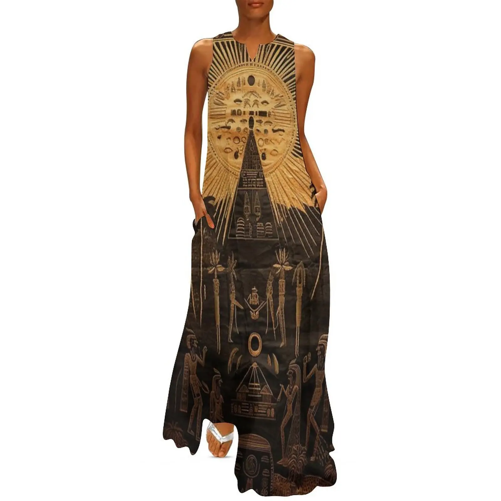 

Egyptian Mysterious Hieroglyphs Long Dress Cocktail of dresses Women's clothing dress party evening elegant luxury celebrity