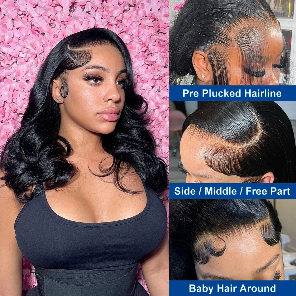 Perruque Bob Lace Front Wig naturelle ondulée, cheveux courts, 13x4, 4x4, pre-plucked, transparente