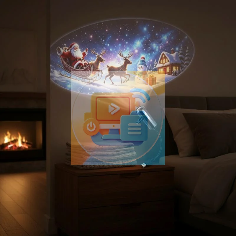 USB Powered Xmas LED Projector Light With 6 Interchangeable Slides, Indoor Party Home Bedroom Decoration Lamp
