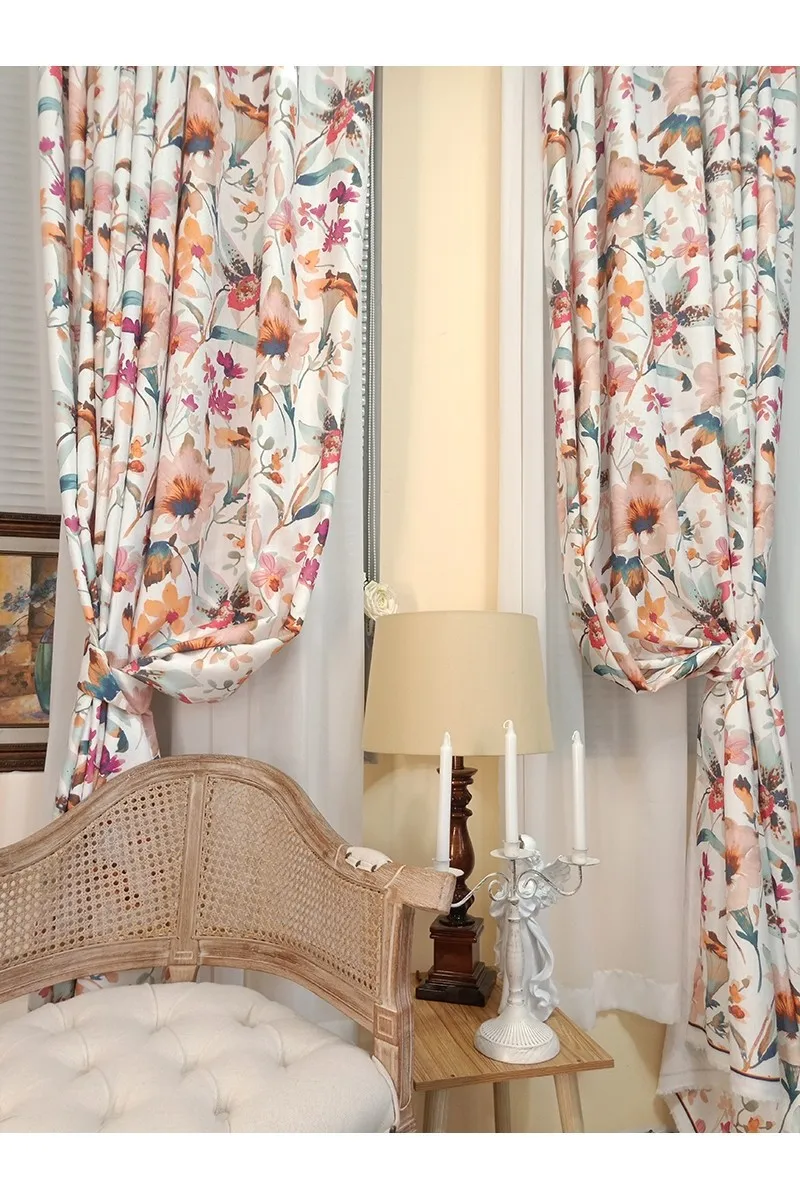 American Countryside Vintage Französische romantische Blumenvorhänge für Wohnzimmer, Esszimmer, Schlafzimmer, verdickter Baumwollleinen-Druck – Detail 11