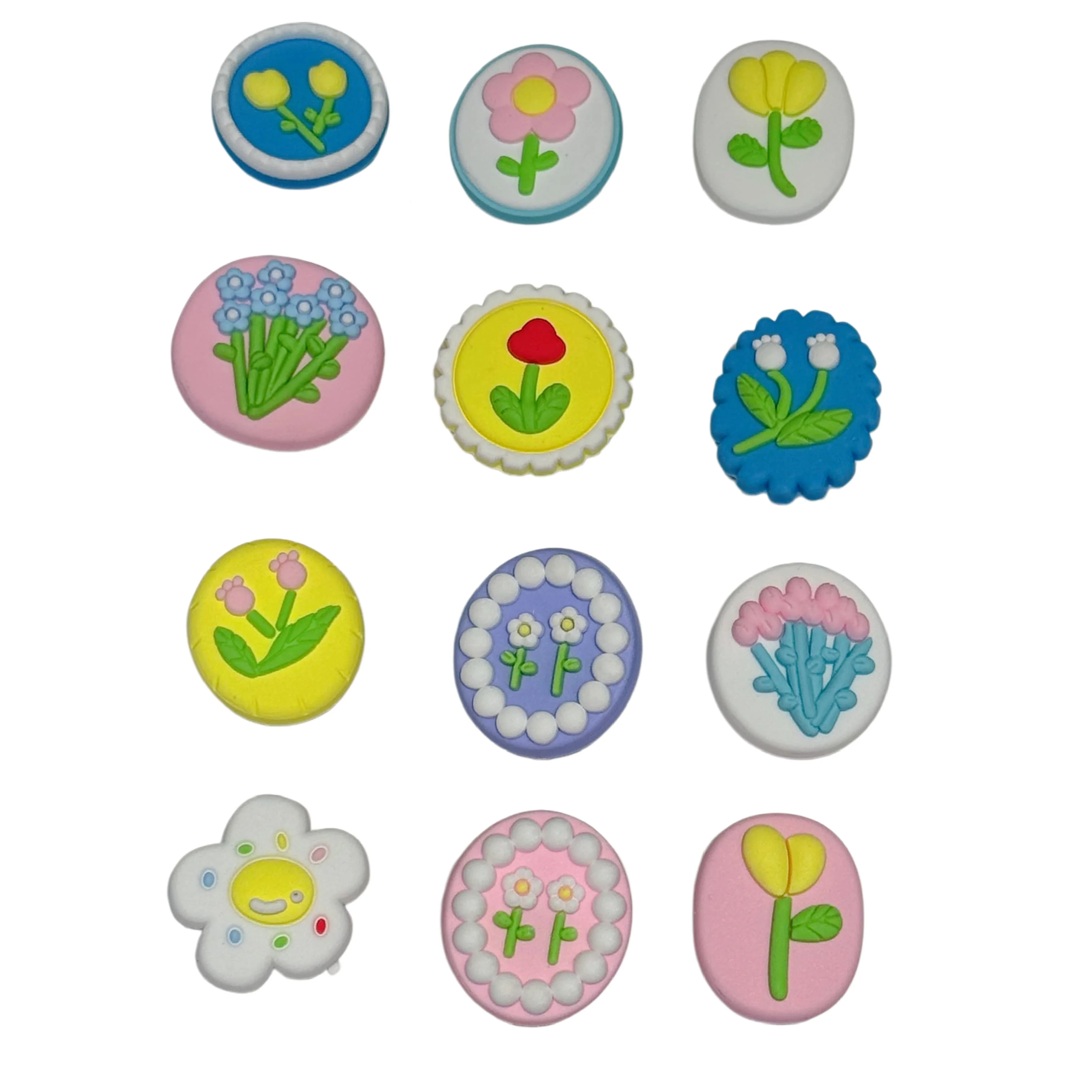 12-100Pcs Cartoon Flower Tulip PVC Garden Shoe Decoration Buckle Fit Wristband Sandals Shoe Charms Hole Slipper Accessories 