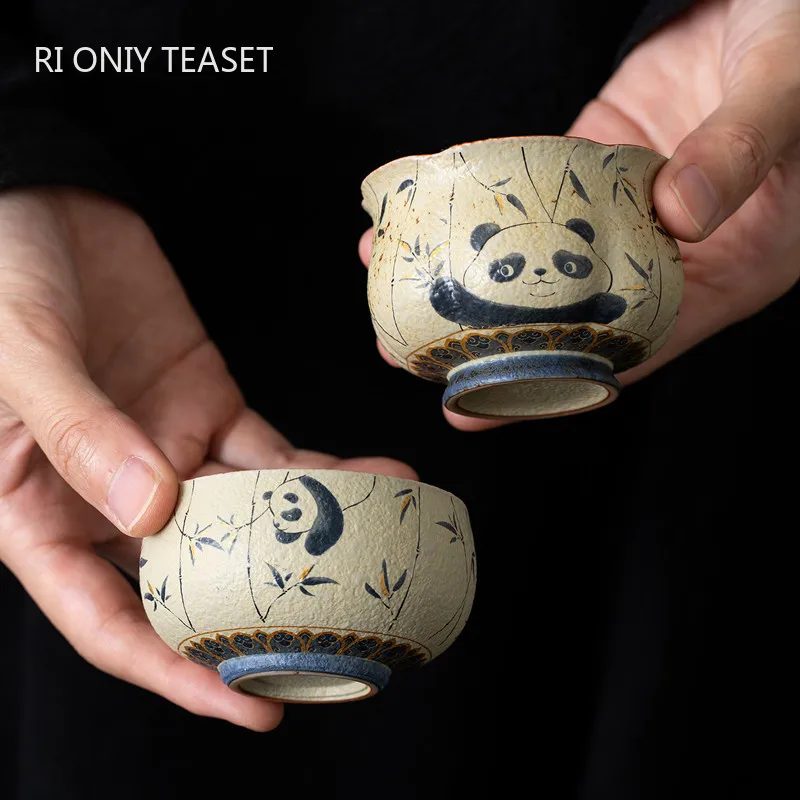 1 Pc Chinese Tradition Ceramic Tea Cup Handmade Panda Bamboo Leaf Teacup Household Tea Bowl Master Cup Tea Set Accessories