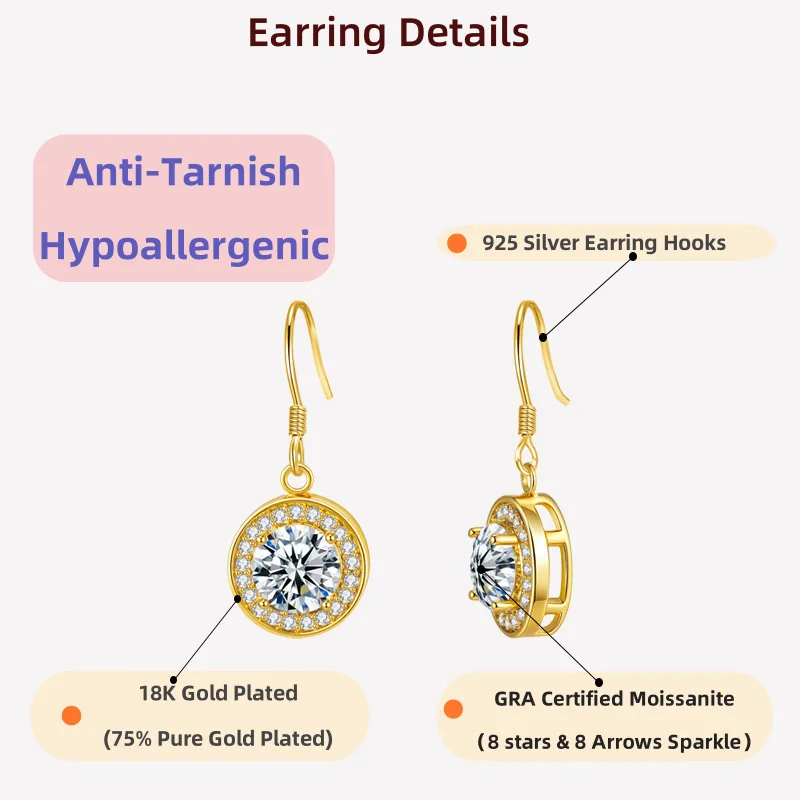 

LAMVOICE S925 sterling silver, Valentine’s Day, gift for daughter,2 carat moissanite earrings, designer item high quality