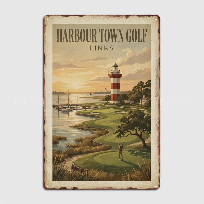 Harbour Town Golf Links Lighthouse Poster Metal Posters Living Sign Indoor Outdoor Room Decoration Home Bar Decor Wall Decor