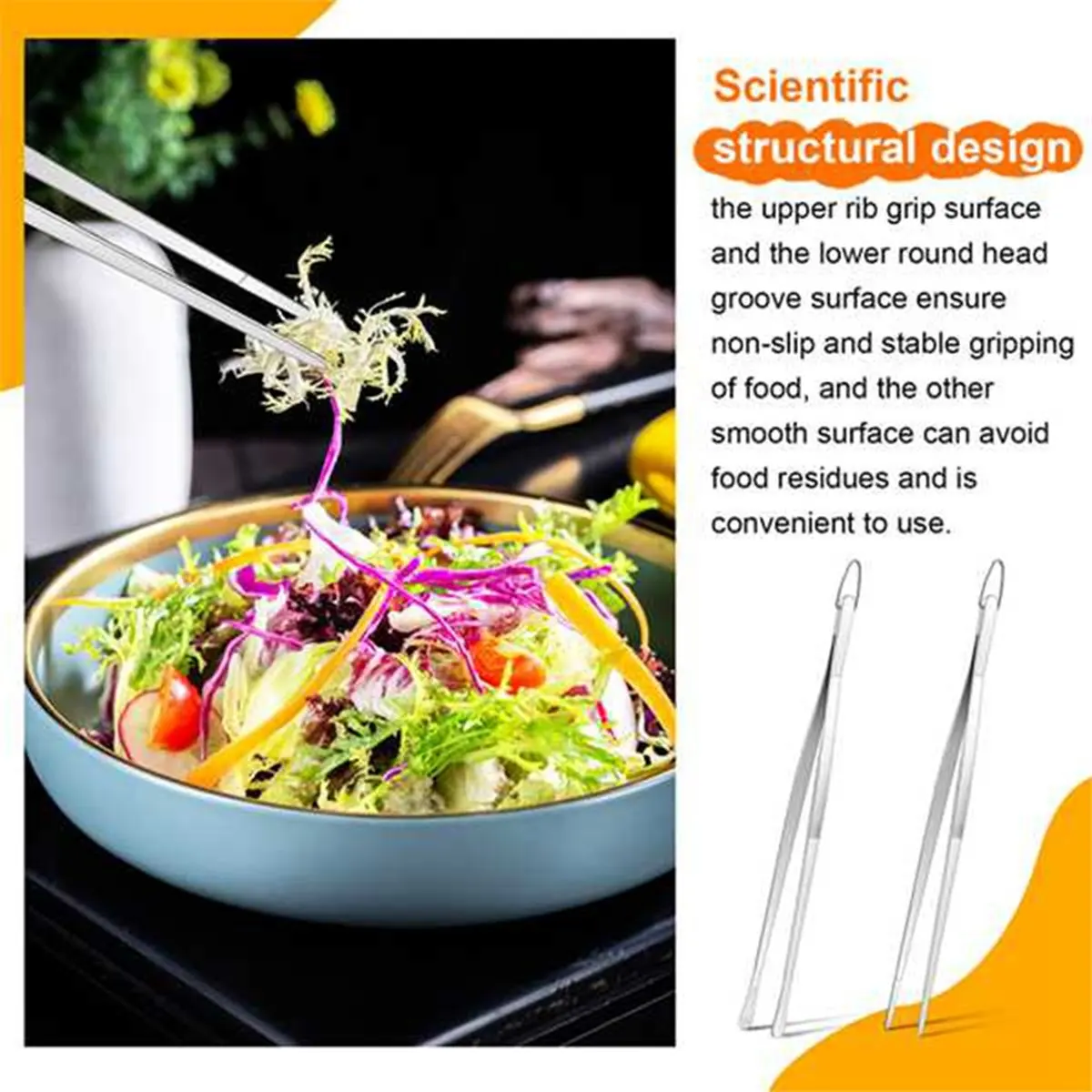 A72P Kitchen Tweezers Tongs, Cooking Tweezers Stainless Steel -, Pasta, Plating and Pinching Delicate Small Pieces of Food