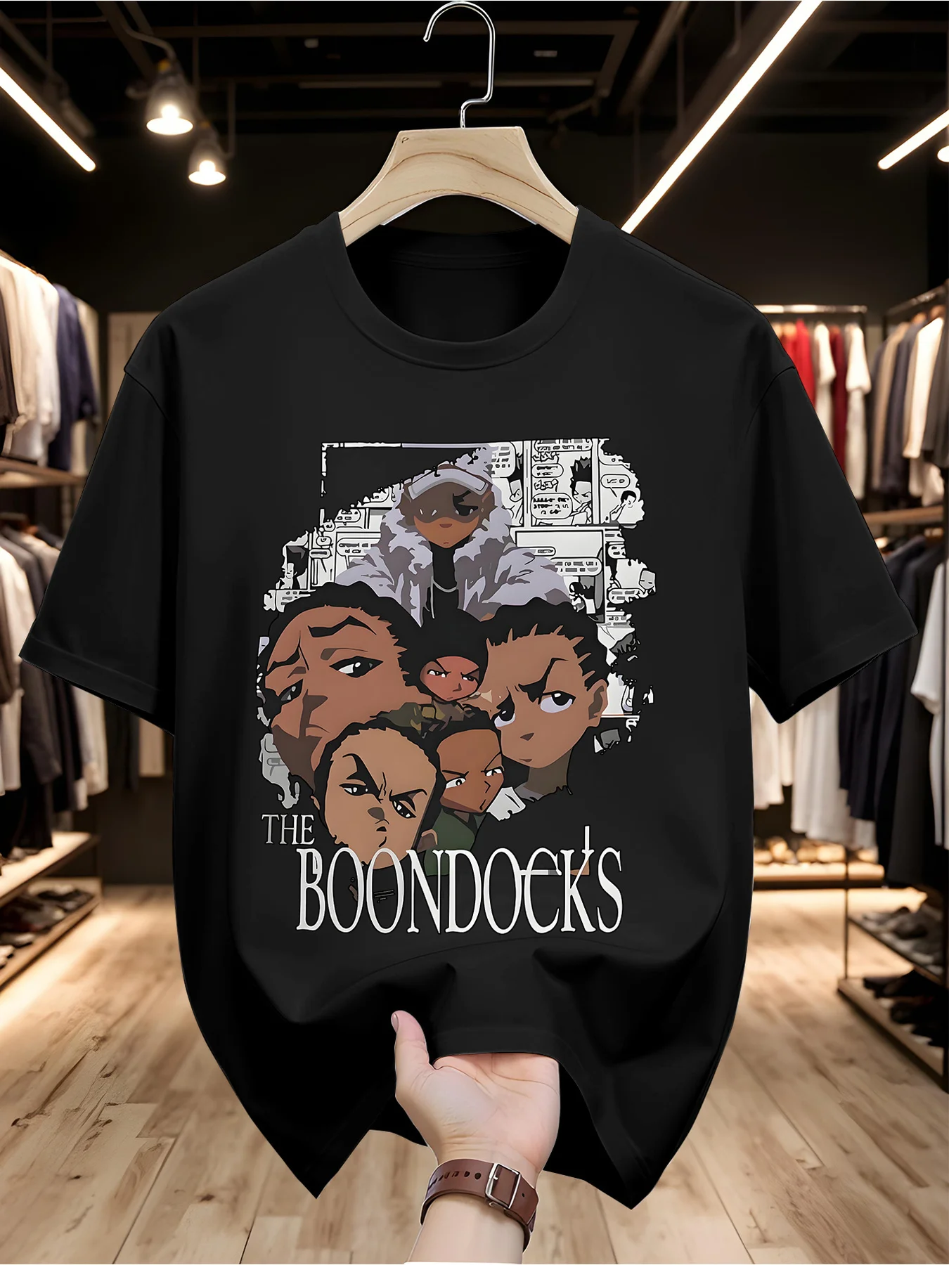 CLOOCL The Boondocks Manga Bedruckte Premium-Baumwoll-T-Shirts für Herren, Sommer-Kurzarm-T-Shirts, lässige Oberteile