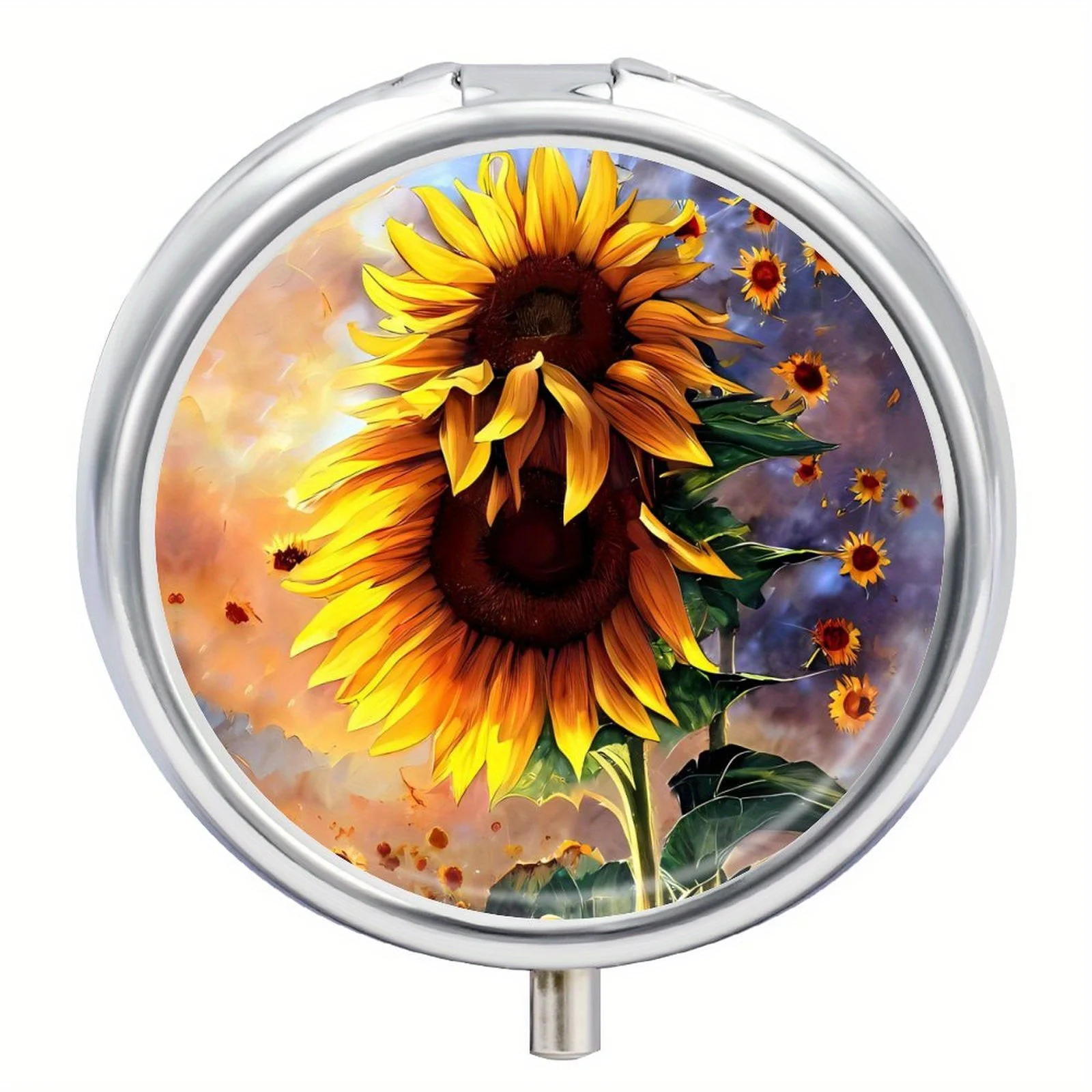 Two Sunflowers Pill Box:3 Compartment Medicine Pill Organizer,Mini Pill Box,Pill Case for Purse,for Pocket or Purse