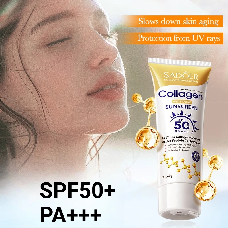 Collagen Wrinkle-Reducing Whitening Sunscreen SPF50+ PA+++, Broad Spectrum UVA/UVB Protection Sun Cream for All Skin Types