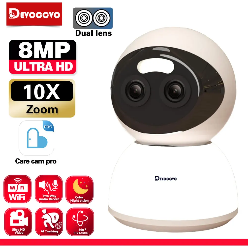 4K 8MP Wifi PTZ Security Camera Auto Tracking Indoor Home 10X Zoom Wireless CCTV Baby Monitor Camera with Floodlight 2 Way Audio