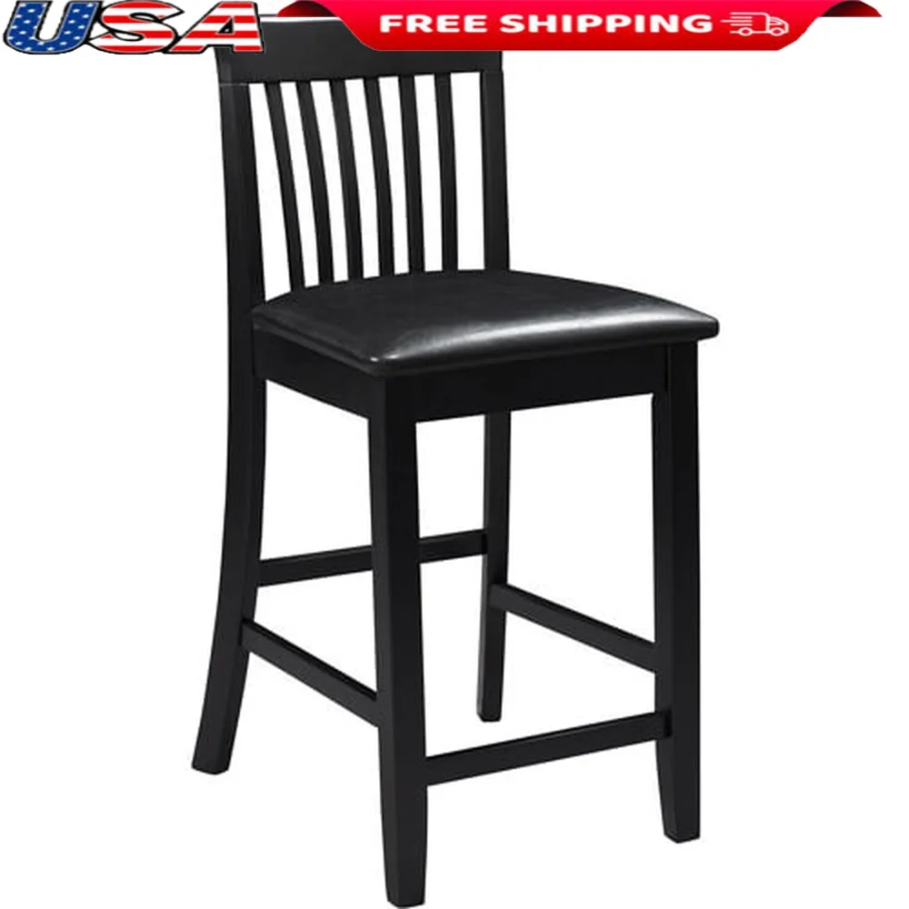 

Torino Full Back Wood Counter Stool 24 Inch Seat Height Black Finish PVC Padded Seat Sturdy Design Dining Kitchen Bar Room