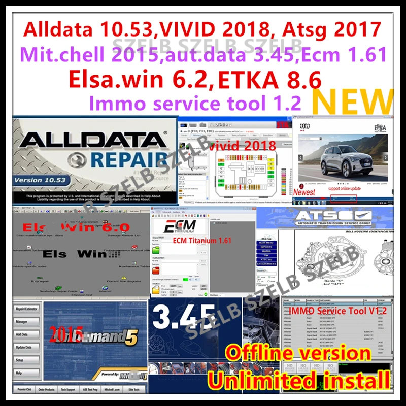 

Auto repair Alldata 10.53 software Mitchel l 2015 Autodata 3.45 Vivid workshop Atsg 2017 ELSAWIN 6.0 etka 8.6 ECM TITANIUM 1.61