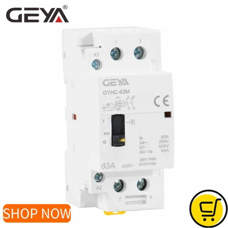 

GEYA Manual Household Modular 2P 40A 63A 2NO or 2NC DIN Rail AC Contactor AC220V 230V Manual Control