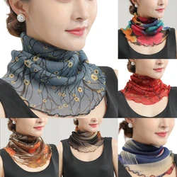 Spring Summer Chiffon Neck Collar Scarf Women Head Thin Sunscreen Variety Small Silk Anti-UV Scarf Mask Multi-Function Scarf