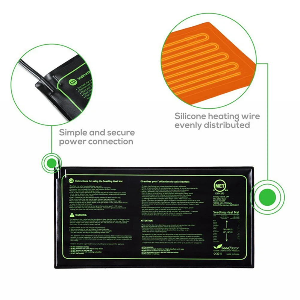 

Heat Mat for Plants Silicone Heating Pads Constant Temperature Black Beeding Waterproof Greenhouse Home Farm Use Durable