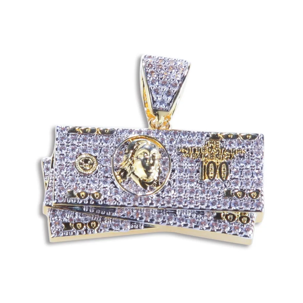 

Хип-хоп полный AAA CZ камни выложенные Bling Ice Out доллары США подвески ожерелье для мужчин рэпер ювелирные изделия золотого цвета подарок