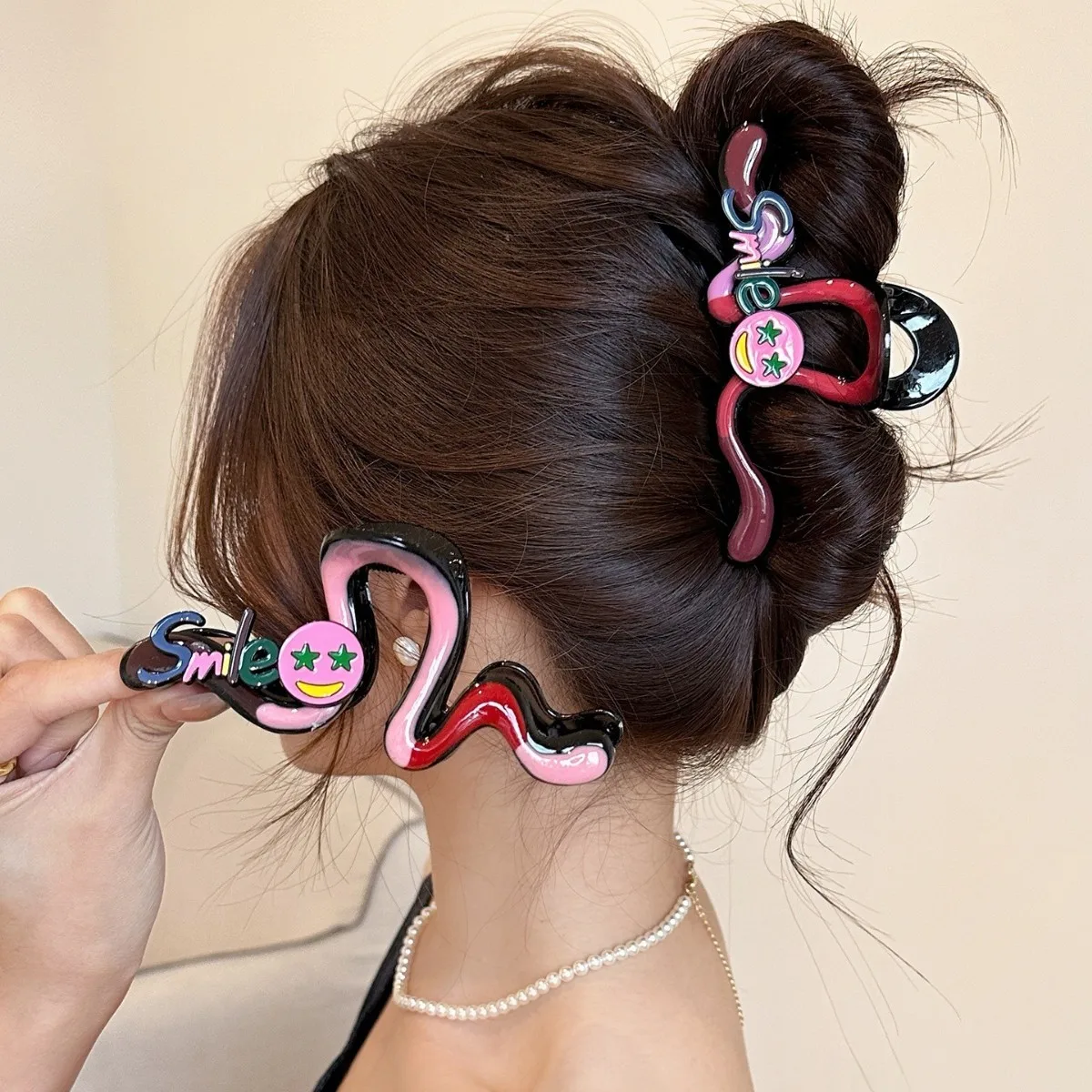 Bunte geometrische Haarspange für Damen – Retro High-End Haarklammer, Haarspange für den Hinterkopf-Dutt