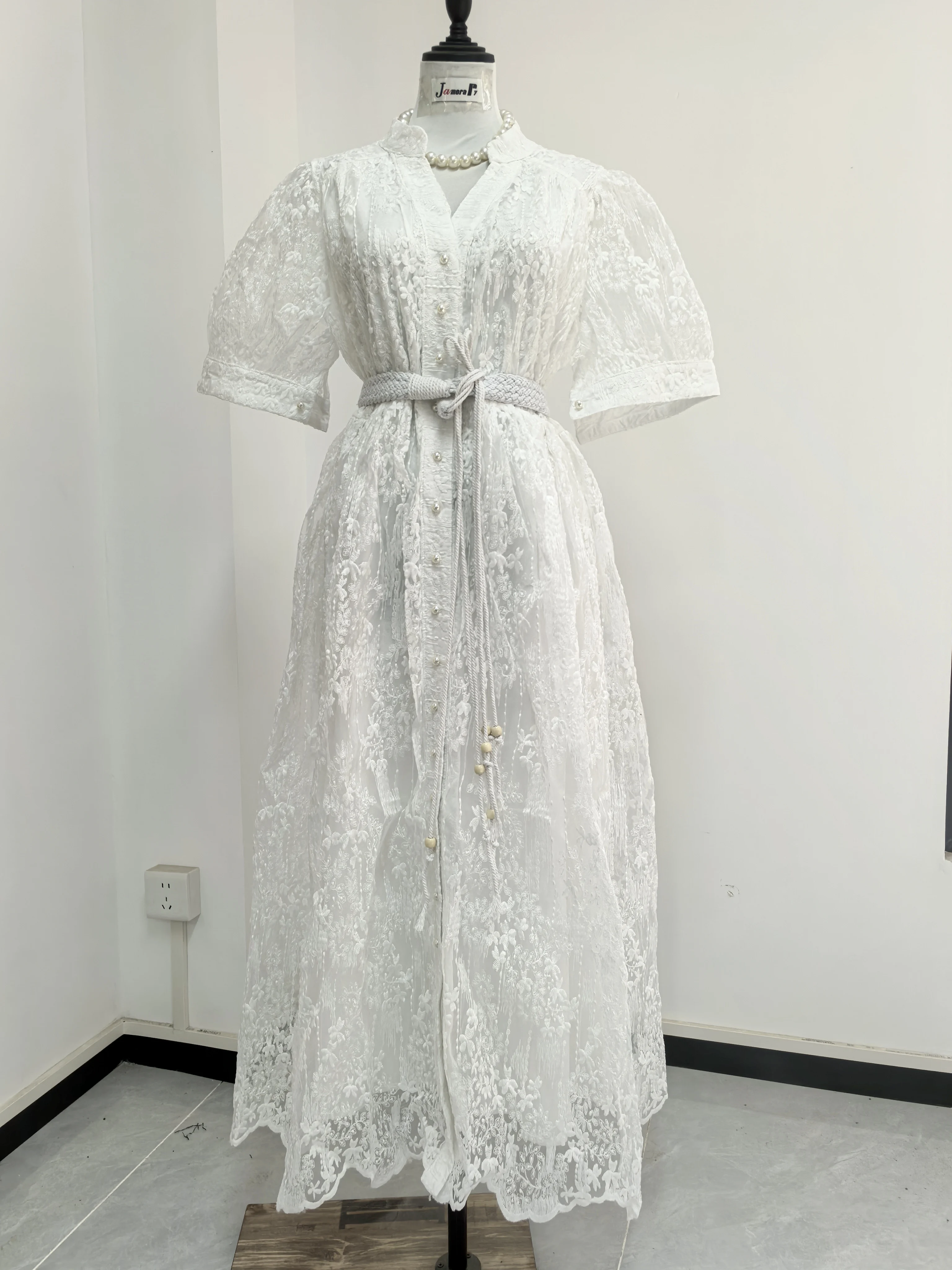 女性のイブニングドレスフォーマルな機会エレガントな夏半袖シングルブレストパールウエディングウェディングロングドレスパーティー Vestidos