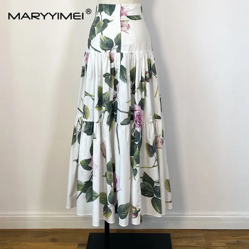 Maryyimei Mode Nieuwe Zomermode Damesroos Met Bloemenprint Casual Katoenen Rok Van Hoge Kwaliteit