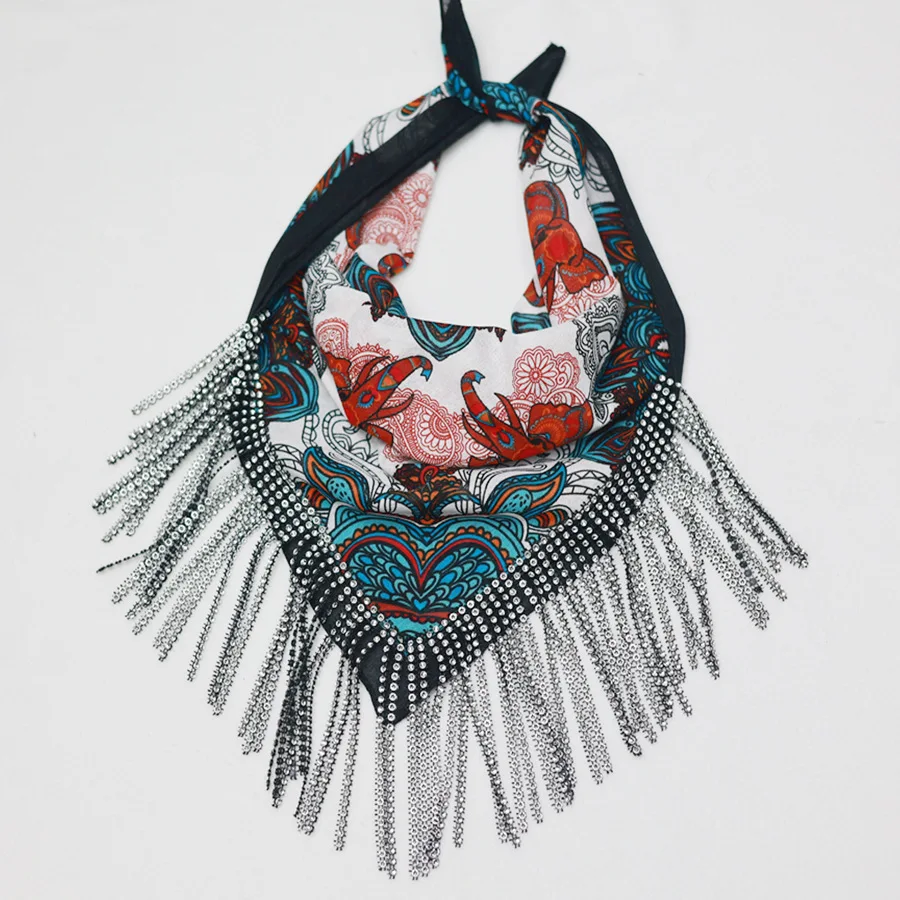 

Heavy Industry Tassel Imitation Diamond Sparkling Men Women Scarves Cotton Party Nightclub Style Scarf Fringed Bandan 4m772