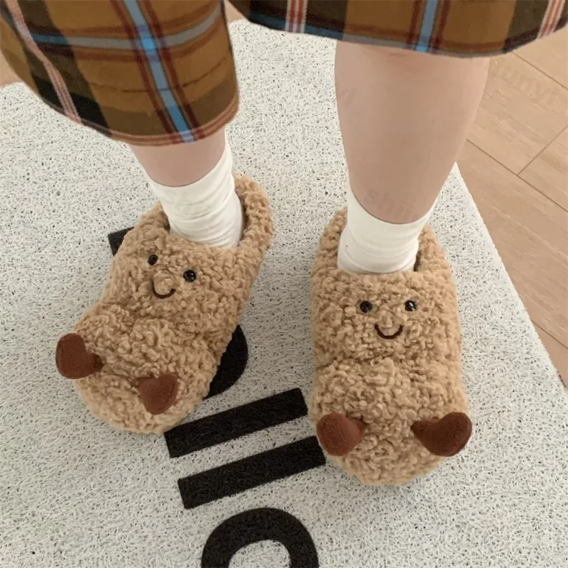 

Winter Woman Plush Slippers 2026 New Cartoon Fun Peanut Warm Indoor Fashion Casual Home Shoes Comfortable Non-slip Cotton Shoes