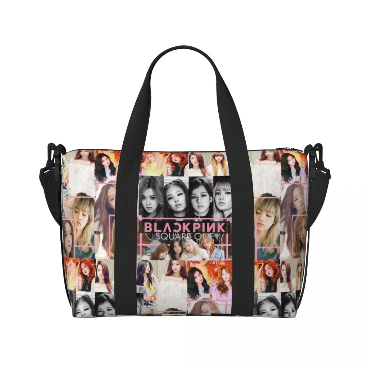 Custom Kpop Bp Black Pink Beach Tote Bag for Women Large Compartment Gym Beach Travel Bags