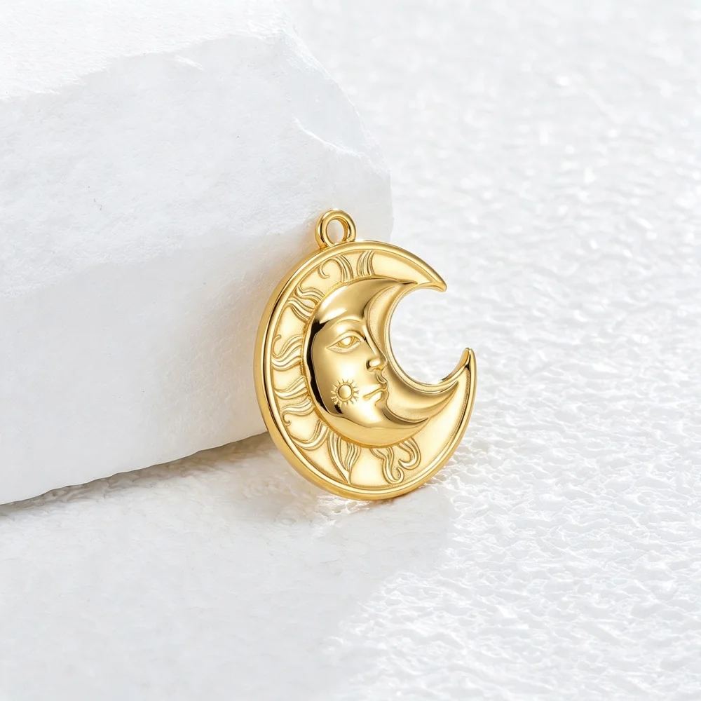 3 Stück Sonne-Mond-Gesichts-Anhänger für Halsketten, Ohrringe, Schmuckherstellung, Edelstahl, Goldfarben, DIY-Anhänger, Halbmond, Hexen-Accessoires – Detail 6