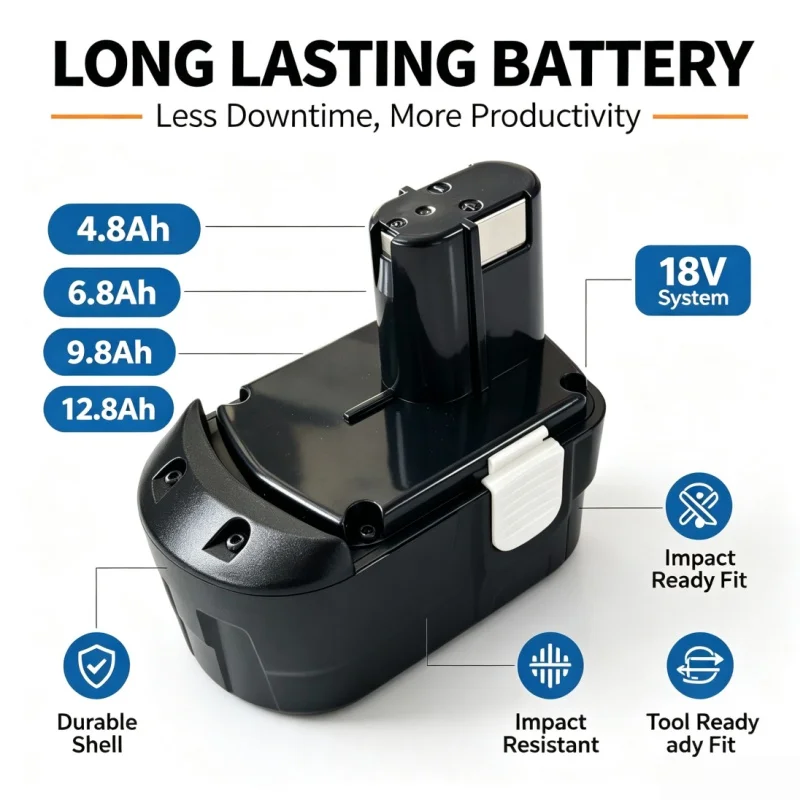 18V NI-MH Battery High Capacity 4.8/6.8/9.8/12.8Ah Replacement for Power Tools EB1812S EB1814SL EB1820L EB1824L EB1826HL