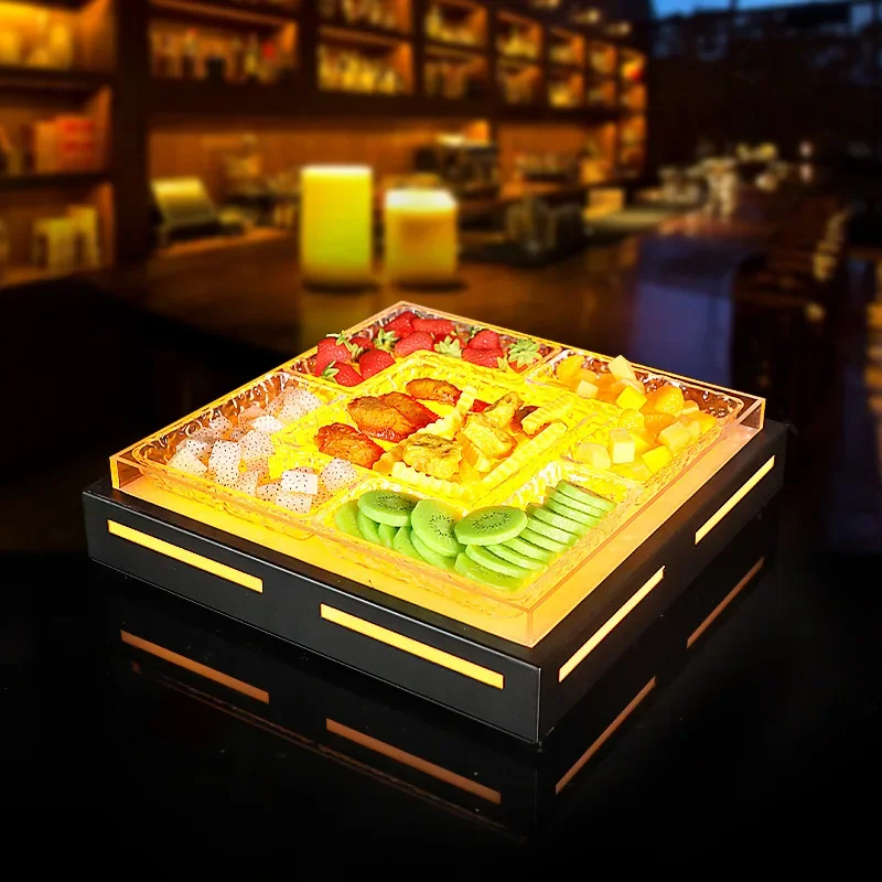 KTV luminous fruit plate grid snack tray bar large single-layer snack plate metal rack five-grid fruit platter
