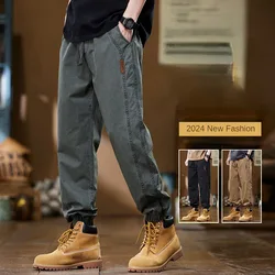 Unvanqu Men's Cargo Pants 100% Cotton Solid Color Work Harem Casual Pant Wide Korean Jogger Trousers Male  Four Seasons New