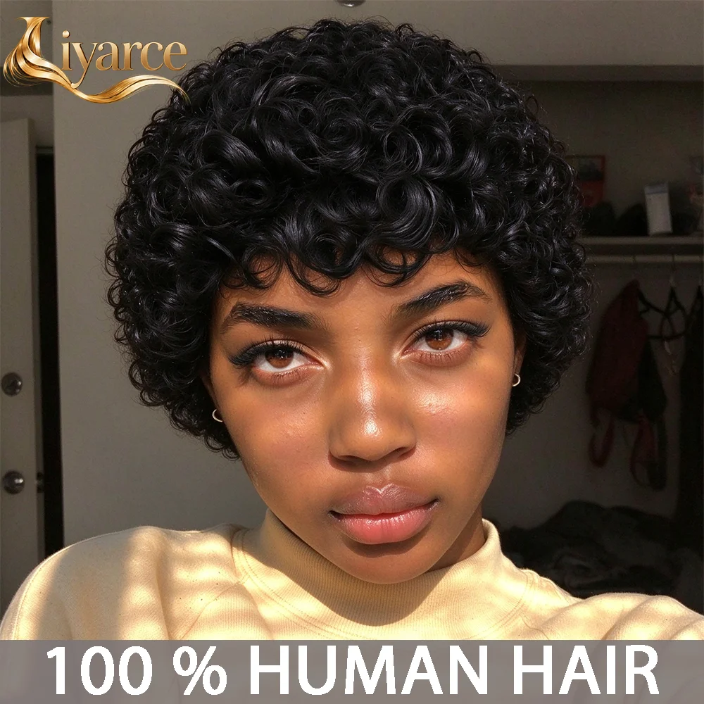 Pixie Cut Wig Human Hair Short Curly Pixie Wigs For Black Women Ready To Wear Full Machine-made Short Pixie Cut Wigs Human Hair With Bang