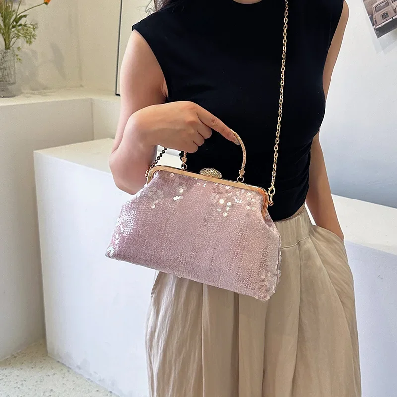 New Trend Fashion Evening Bags for Women Luxury Glitter Shell Bag Designer Female Handbags with Chain Trend Women's Shoulder Bag