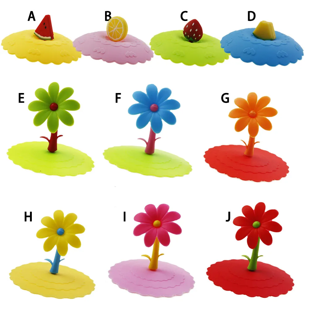 For Better Life 1PC Silicone Water Cup Lid Anti-dust Seals Glass Cap Cover Cute Flowers Adorn Easy To Clean Odorless Handle