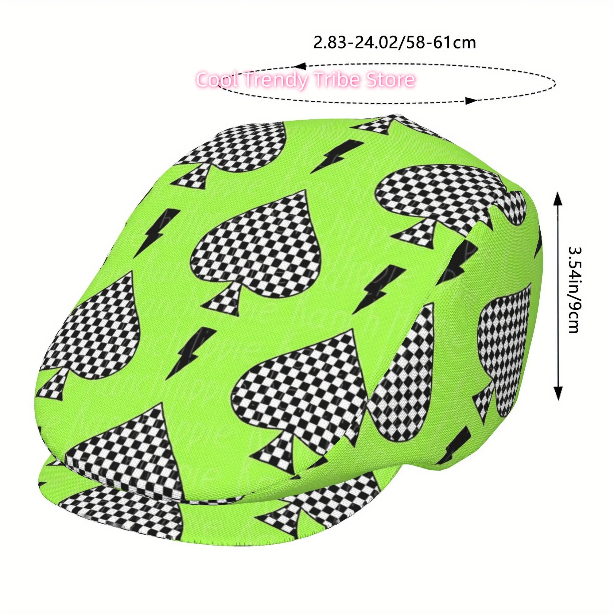 1pc Spade Lightning Chessboard Fashion Full Face Print Beret Fashion Newsboy Cap Unisex Golf Cap Outdoor Sports Leisure Activiti
