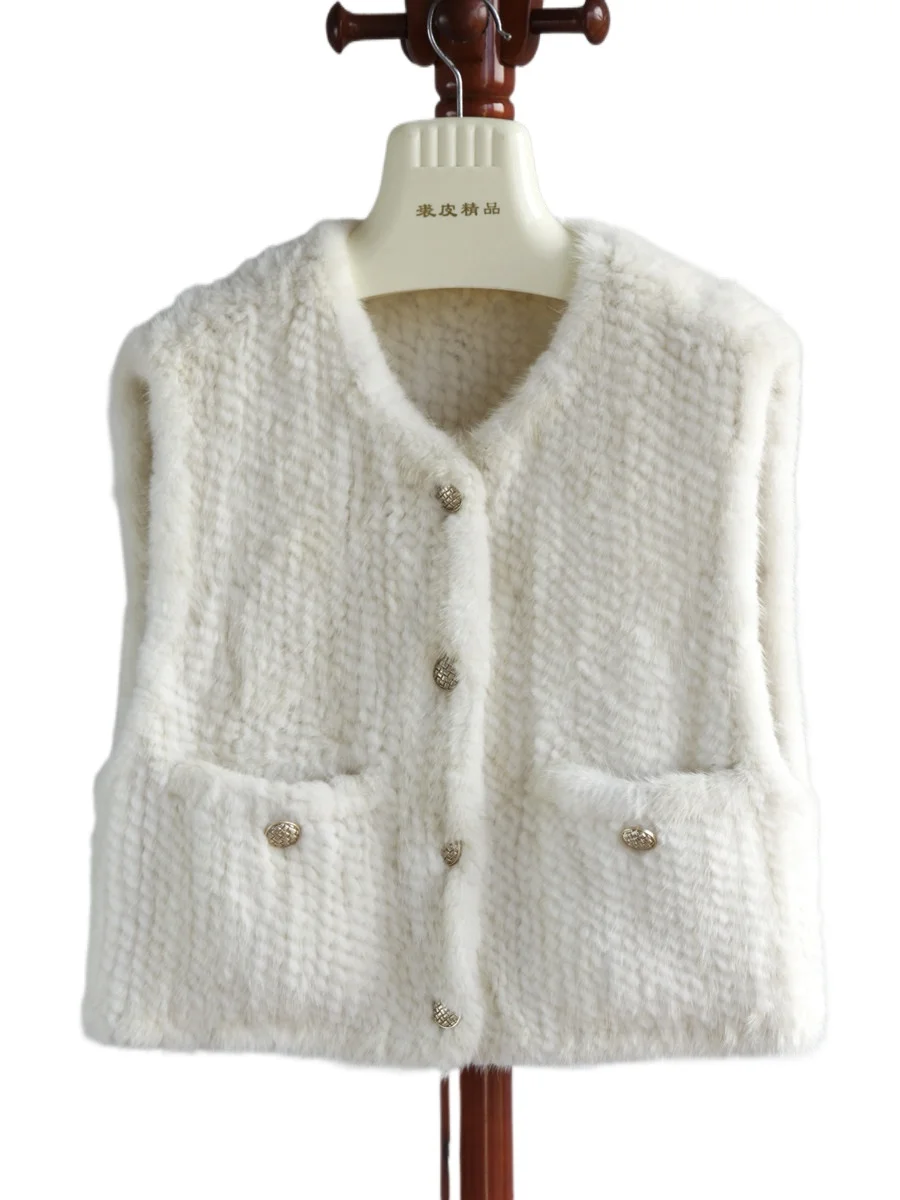 

2025 импортный норковый двусторонний тканый меховой жилет, модный короткий норковый жилет, меховой жилет, женский