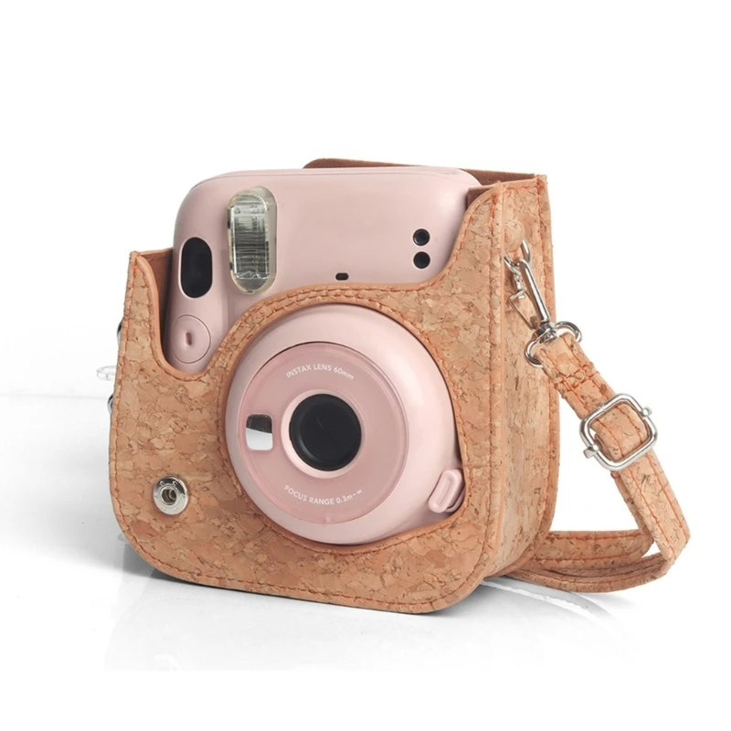 For Fujifilm Mini 11 Cork Camera Bag Shoulder Bag Digital Photography Leather Case With Removable Shoulder Strap