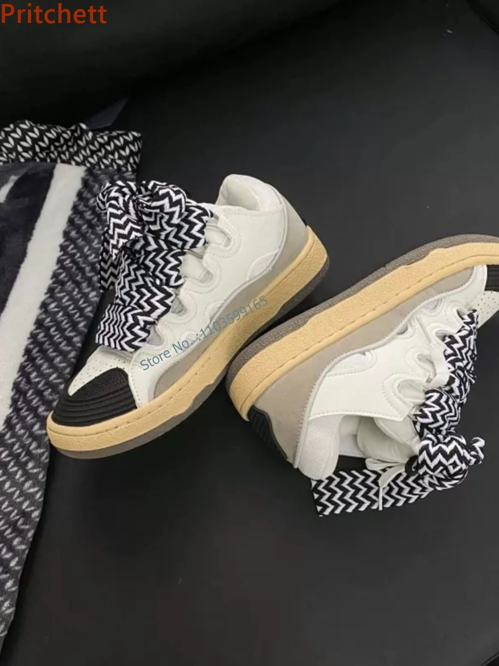 Round Toe Patchwork Sneakers Cross Lace Up Chunky Heels High Increasing Shoes Mixed Color Breathable Flat with Sports Shoes