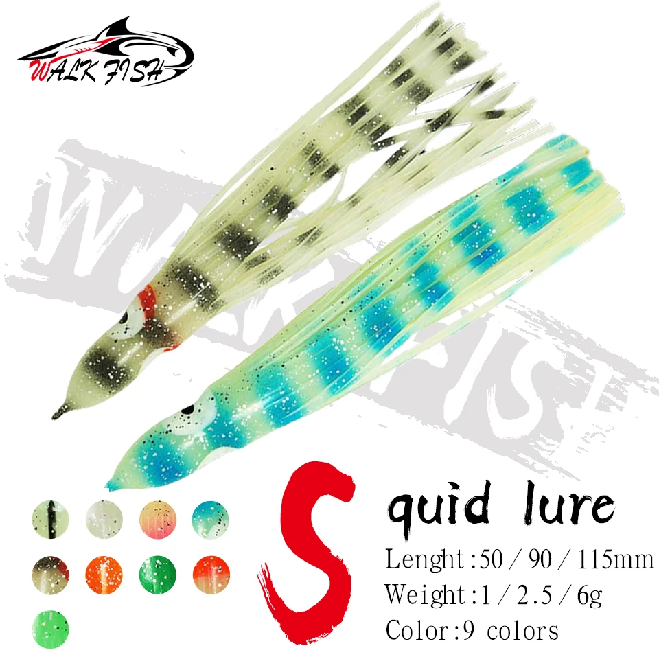 WALK FISH 5PCS Artificial Bait Luminous Squid Skirts Soft Lure 5cm 9cm 115cm Wobblers Sailfish Lures Squid Octopus Marlin Baits