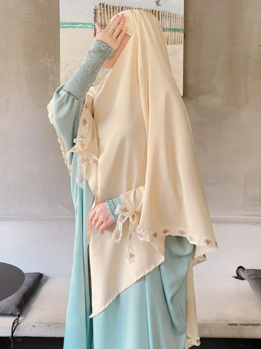 

Ид Рамадан Вечеринка Длинный Химар Женщины Вышивка Лук Мусульманский Хиджаб Khimars Хиджабы Платок Шаль Джеллаба Никаб Молитва Одежда