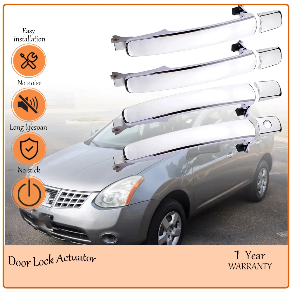 

Silver 4Pcs Chrome Front Rear Exterior Door Handles With Smart Entry Keyless Compatible With Nissan Rogue2010-2013 oe 80640CA012