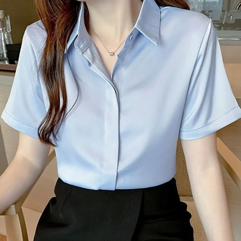 Women Monochromatic Chiffon Shirts, Loose Tops, Casual Clothes, Spring and Summer Fashion, Simplicity, Office Lady, Temperament